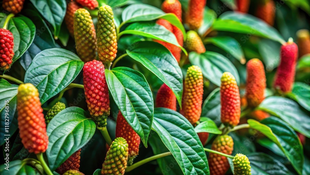 Obraz premium Balinese Long Pepper Flower Photography: Long Exposure, Piper Retrofractum, Indonesian Spice Plant
