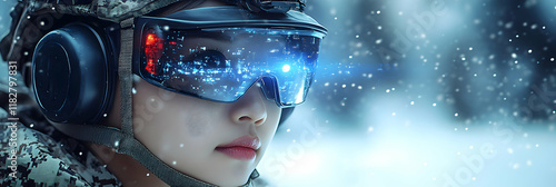 Futuristic Soldier Digital Camo Goggles Snowy Digital Art Illustration photo