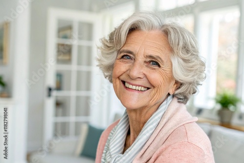 Portrait middle aged woman. Senior woman thinking. Space for copy