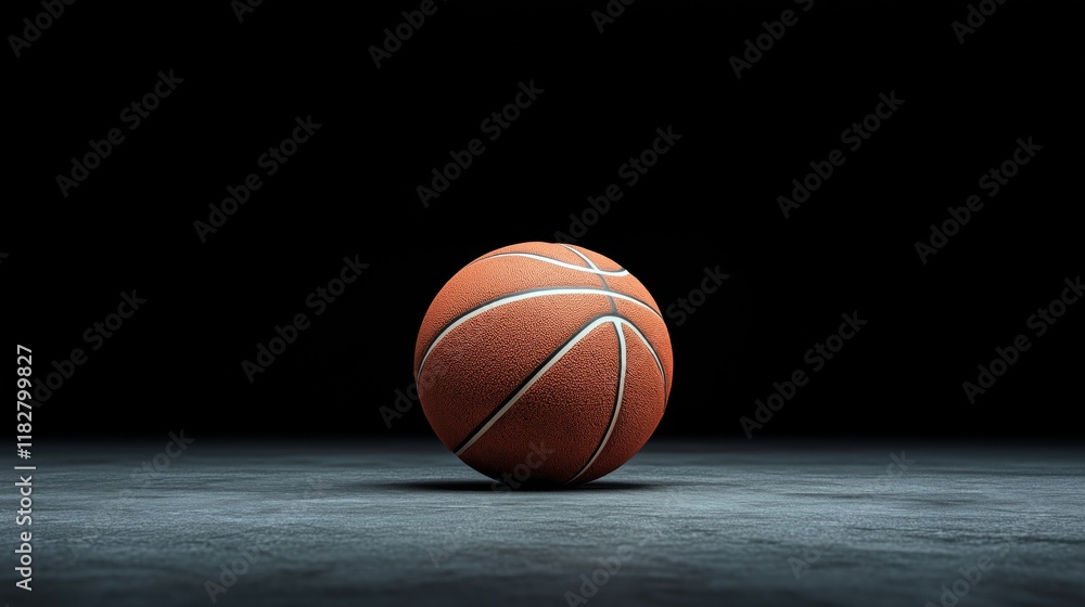 Obraz premium Single Basketball on Dark Surface for Sports Theme
