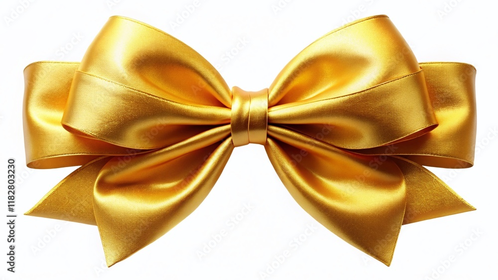 Elegant Gold Bow with Ribbon on White Background - Luxury Gift Decoration Stock Photo Elegant Gold Bow with Ribbon on White Background - Luxury Gift Decoration Stock Photo