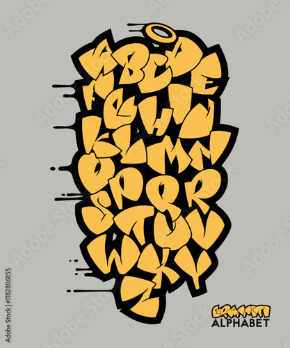 Vector font alphabet in graffiti comic style. Street art design. Hand drawn lettering.