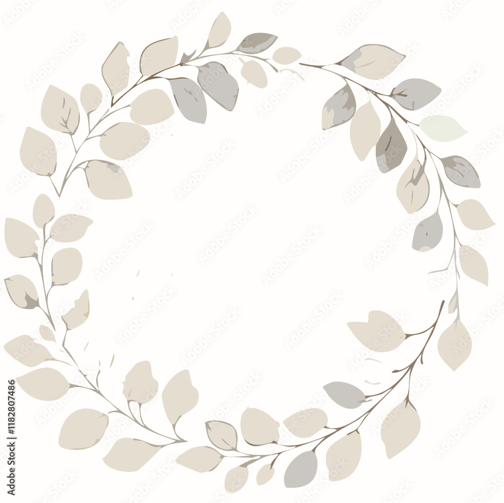 Fototapeta premium Watercolor leaves frame design vector wallpaper. Line leaf background, textured jungle print.