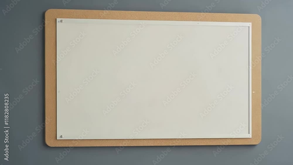 Empty whiteboard with cork frame rotating on gray background Empty whiteboard with cork frame rotating on gray background