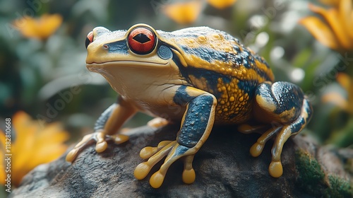 Vibrant Rainforest Frog: A Detailed Close-up in Vivid Colors photo