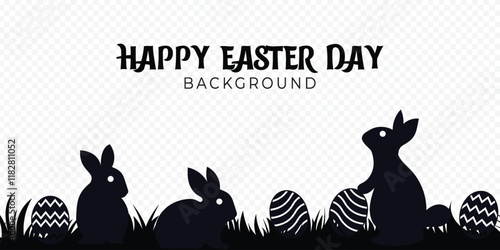 Happy easter day in silhouette border frame background with rabbit and egg on transparent background