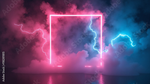 Abstract orange and blue neon background. Generative ai.