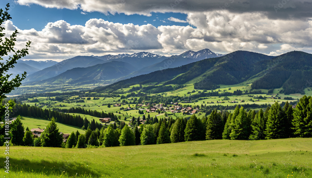 Fototapeta premium Vue panoramique des montagnes verdoyantes