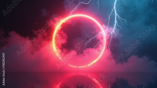 Abstract orange and blue neon background. Generative ai.