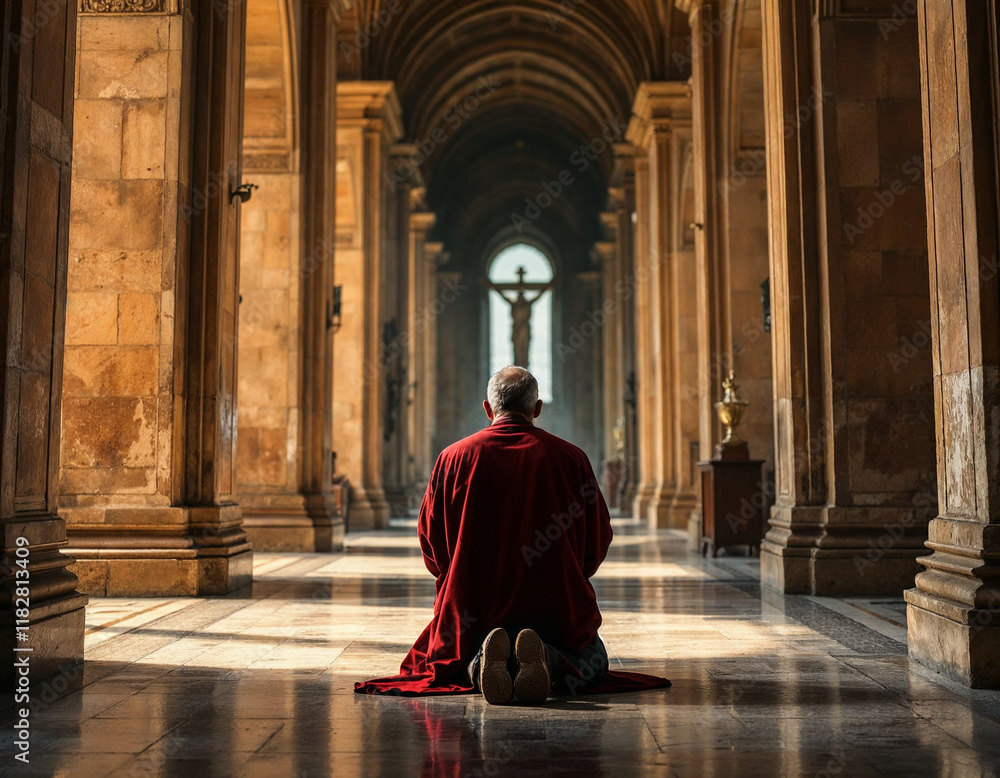 A Old Man Praying in a Catholic Church A Old Man Praying in a Catholic Church