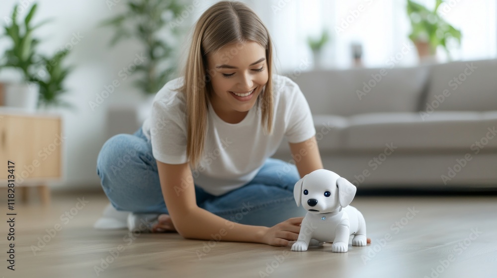 Smiling Child with AI-Powered Interactive Robotic Dog 2 Smiling Child with AI-Powered Interactive Robotic Dog 2