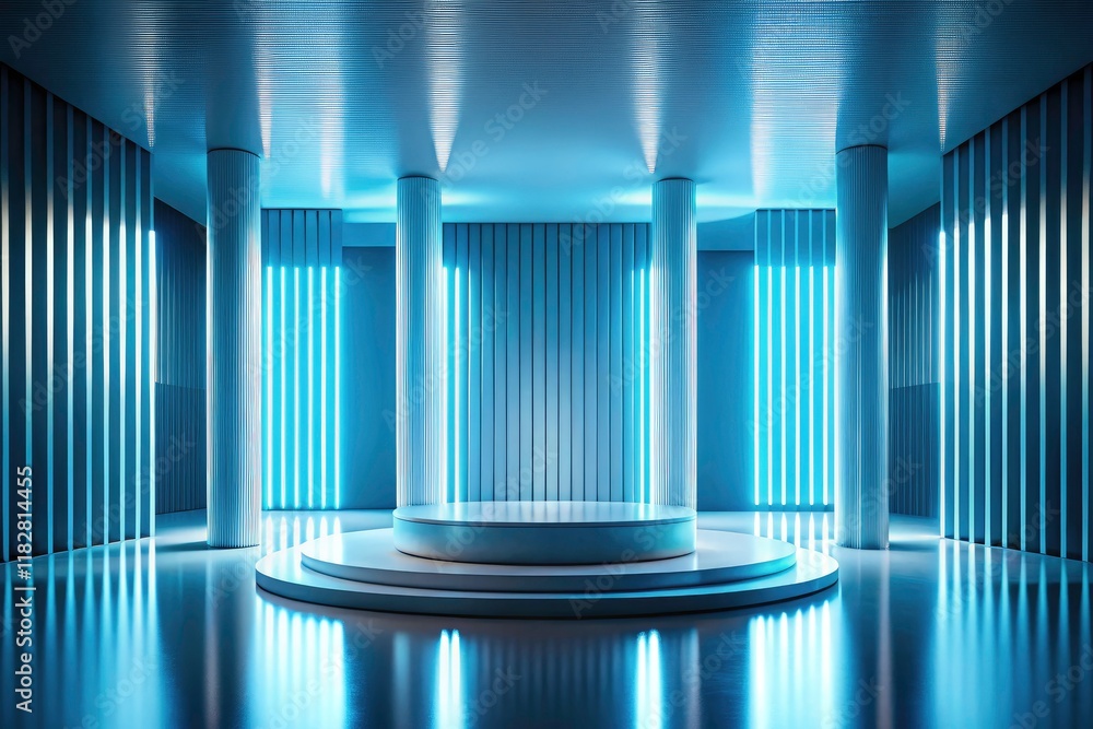 Futuristic Podium, Elegant Columns, Blue Glow - Sci-Fi Stage Design, 3D Render, Architectural Visualization Futuristic Podium, Elegant Columns, Blue Glow - Sci-Fi Stage Design, 3D Render, Architectural Visualization