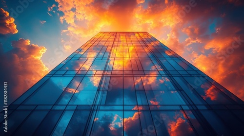 Wallpaper Mural Glass Skyscraper at Sunset with Dramatic Reflections and Urban Landscape Torontodigital.ca