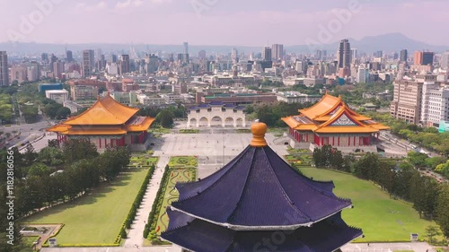 TAIWAN, CHINA - JANUARY 7, 2025: Aerial view of Taipei with historical landmarks showcasing the vibrant cityscape