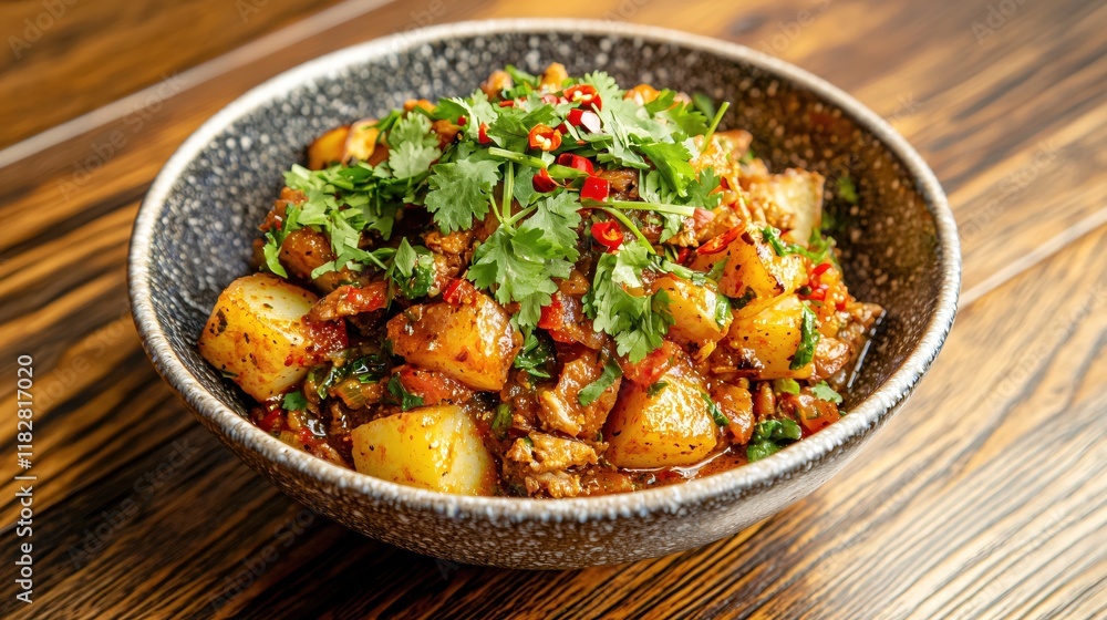 Delicious Spicy Potato and Meat Stew Garnish with Cilantro Delicious Spicy Potato and Meat Stew Garnish with Cilantro