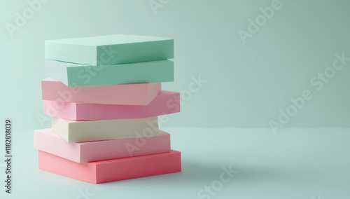 Pastel Colored Blocks Stacked on a Light Green Background
