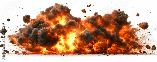 Fiery Explosion 3D Render: A Dramatic Visual of Intense Combustion and Debris photo