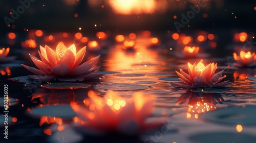 Celebrating Chhath Puja at Sunset with Offerings and Rituals on the River Bank photo