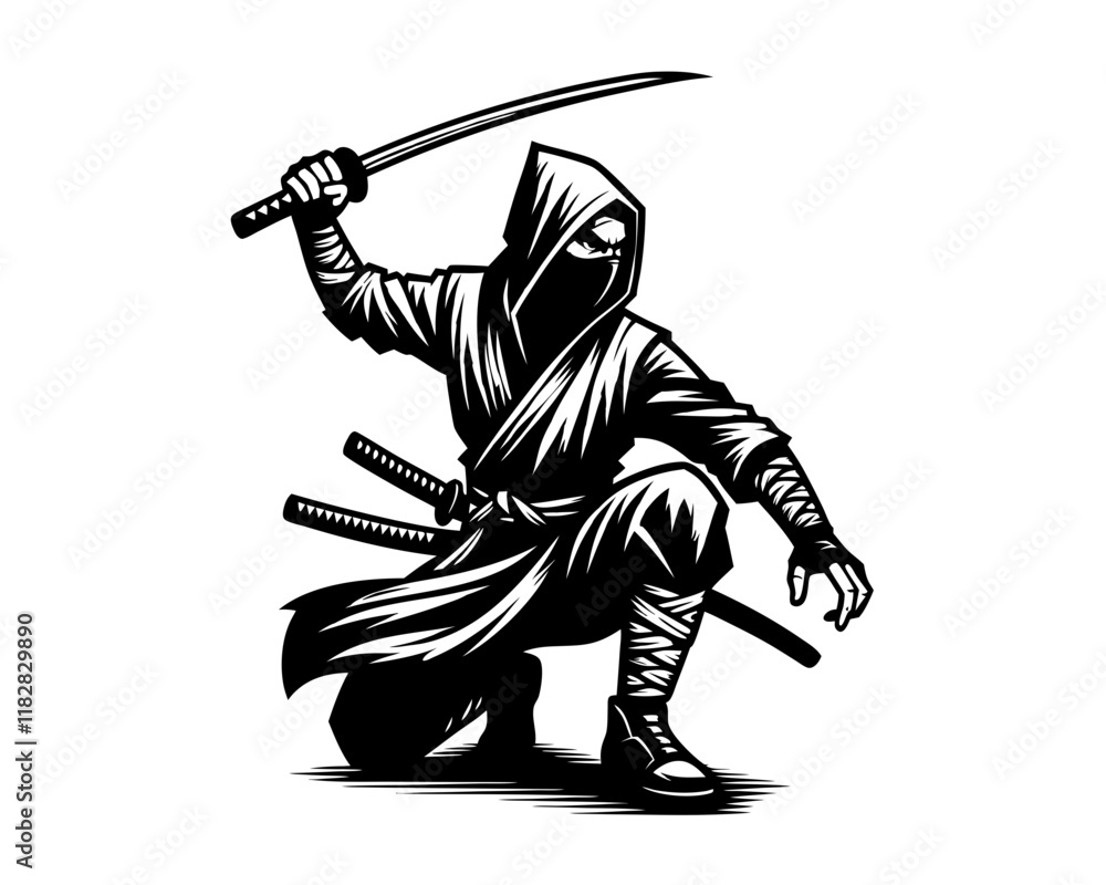 Obraz premium Ninja silhouette icon. Clipart image isolated on background.