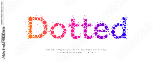 Geometric dotted font with circular dots, playful bubble and retro futuristic design, perfect for halftone logos, branding, signage, polka dot digital, tech, and experimental projects.