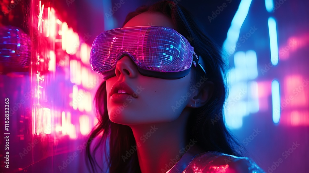 Futuristic neon light show urban setting portrait tech vibe close-up Futuristic neon light show urban setting portrait tech vibe close-up