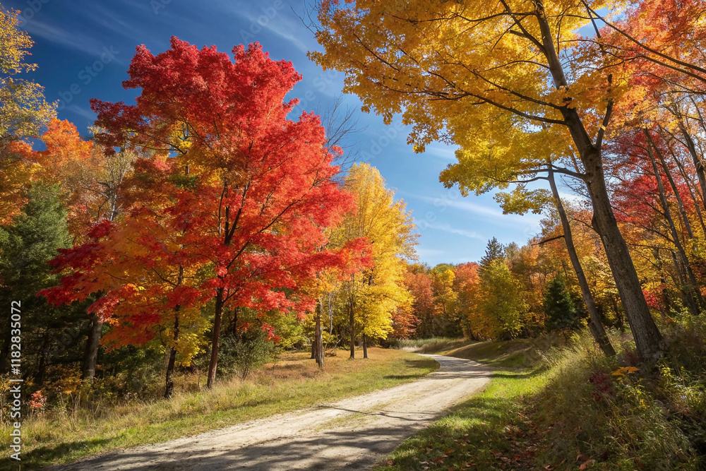 Vibrant autumn foliage along a country road. Vibrant autumn foliage along a country road.