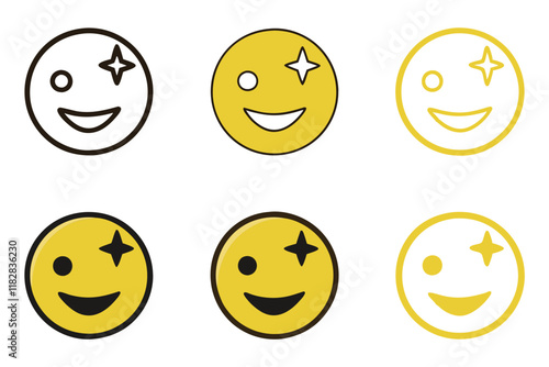 Playful winking emoji icons with various designs, featuring stars, heart eyes, and vibrant colors, perfect for digital use and communication