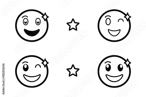Set of expressive winking emojis with creative elements like star accents and heart shapes, ideal for fun and engaging graphic projects