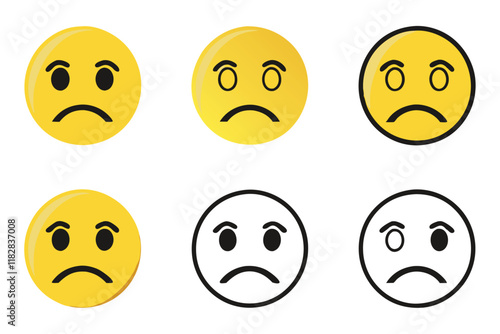 Collection of unhappy and frowning emoji faces with bold outlines and simple line art, ideal for communication and design projects