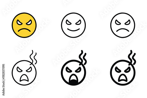 Minimalistic angry emoji with expressive brows and steam details, perfect for conveying irritation or fury in graphic designs, line art