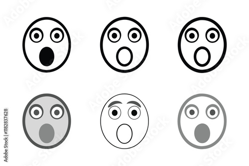surprised emoji face with bold outlines showing astonishment and amazement, line art icon set
