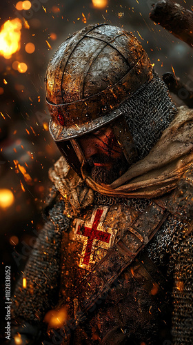 Powerful Medieval Knights in Full Armor, Adorned with Historic Designs, Set Against Majestic Landscapes, Embodying Strength, Honor, and Courage.