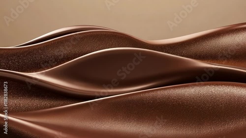 Rich textured chocolate waves ripple smoothly under soft lighting, creating an inviting dessert illusion