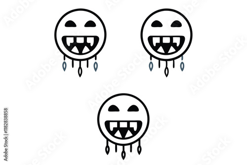 Icon set of icy cold emojis showcasing frozen faces with unique expressions and tears of frost, ideal for weather and emotion themes, line art icon set