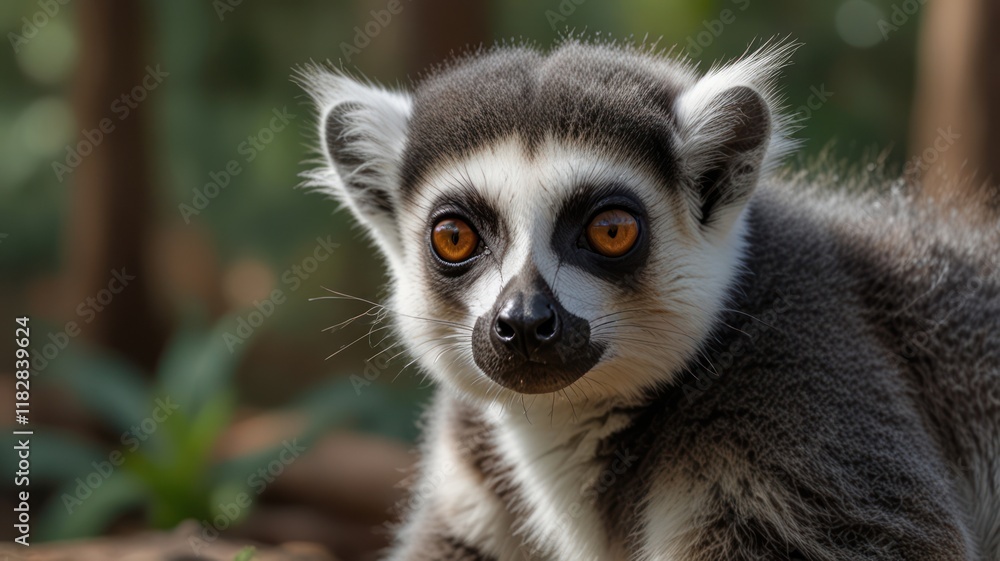 Naklejka premium Close-up portrait of a ring-tailed lemur.