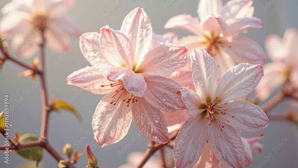 Delicate pink cherry blossoms unfurl in a vibrant, petal-studded cluster Delicate pink cherry blossoms unfurl in a vibrant, petal-studded cluster