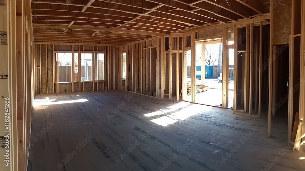 New House Construction: Interior Framing of a Spacious Room New House Construction: Interior Framing of a Spacious Room