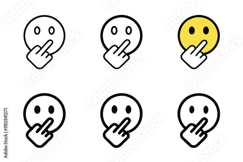 Minimalist quiet emoji line art icon set featuring shh gestures, silent expressions, and hand signs in modern design for communication themes