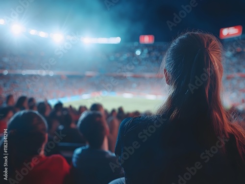 Stadium Night: A Woman's Serene View of a Lit Field photo