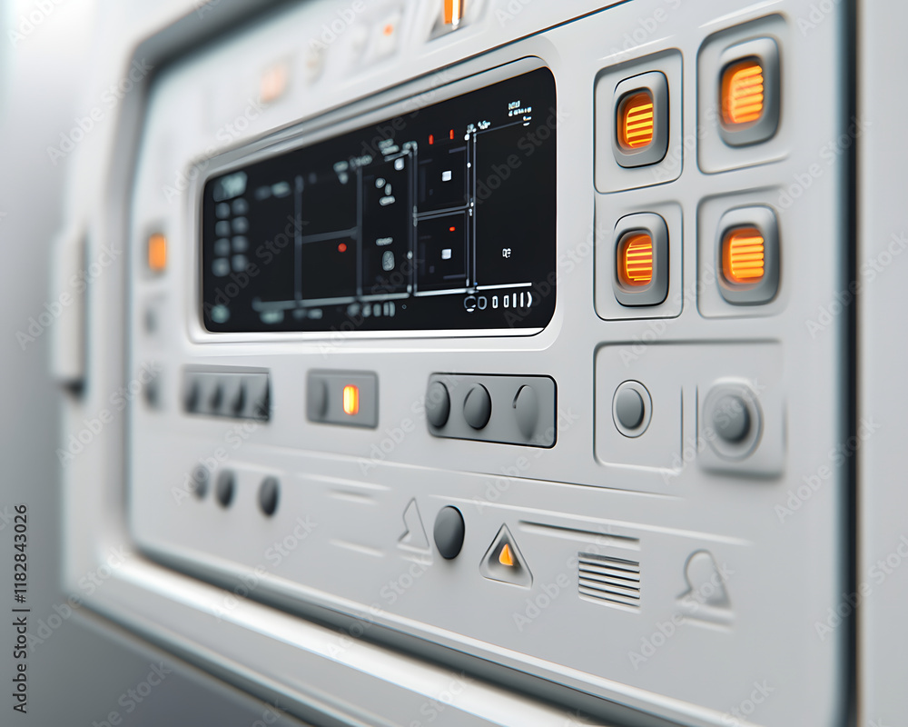 Futuristic Control Panel with Display Screen and Buttons Futuristic Control Panel with Display Screen and Buttons