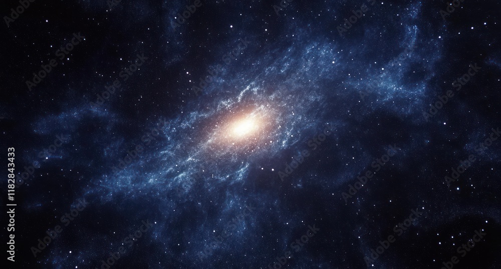 Fototapeta premium Stunning Cosmic Scene of a Vast Galaxy with Bright Nebula and Shimmering Stars in Dark Space