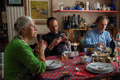 Christmas family lunch at home photo