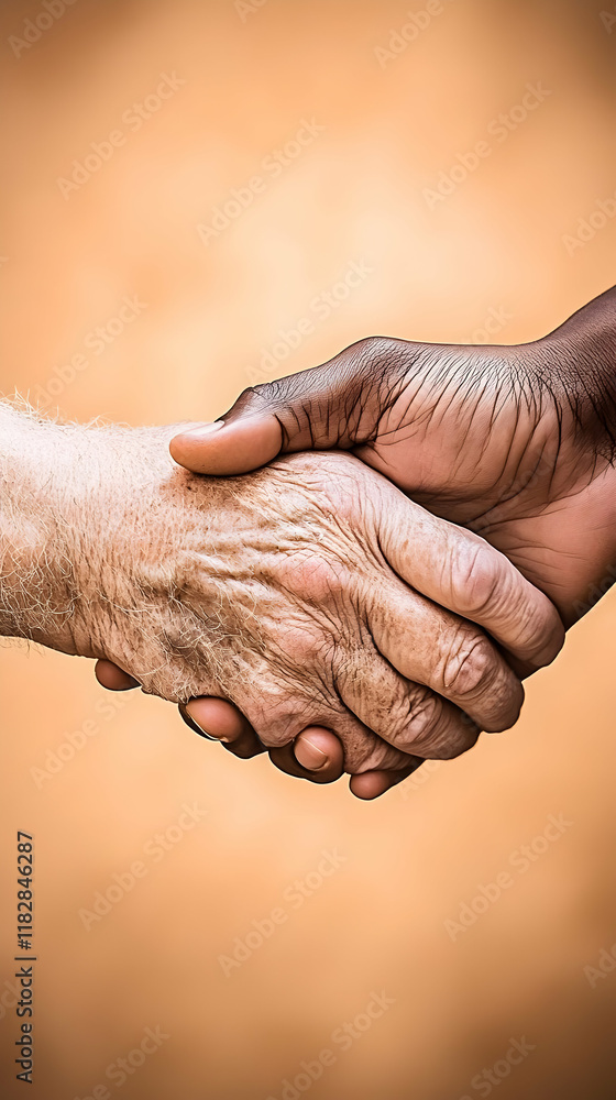 Fototapeta premium Two Hands Shaking in Unity and Support Against a Warm Background