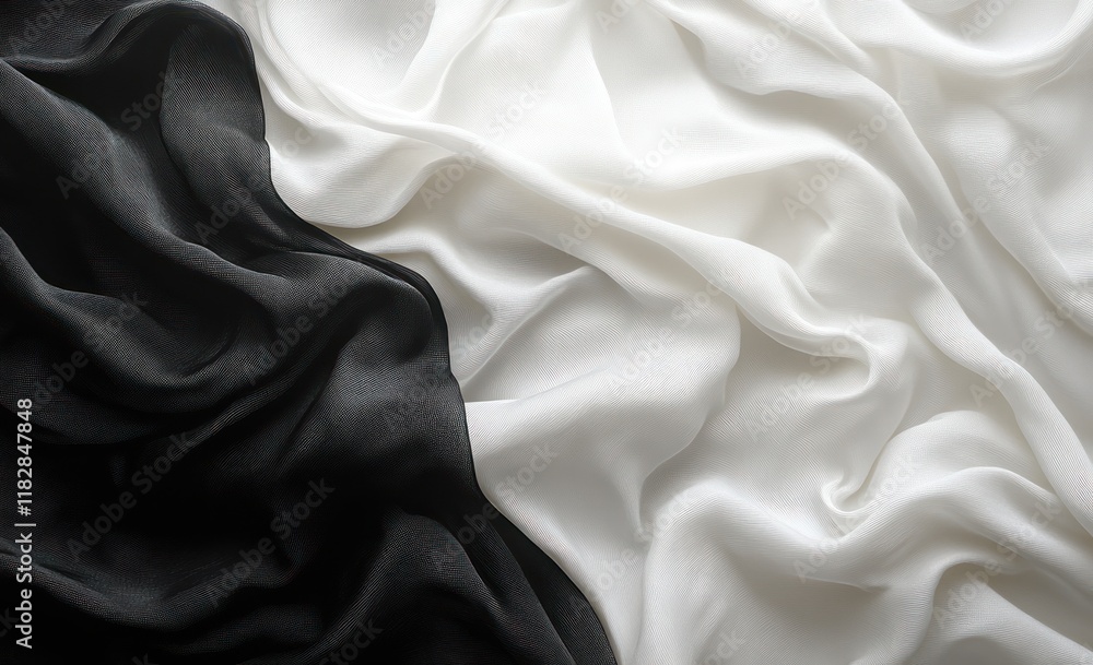 Obraz premium Minimalistic Crumpled Black and White Silk Scarf Mockup Elegant Top View