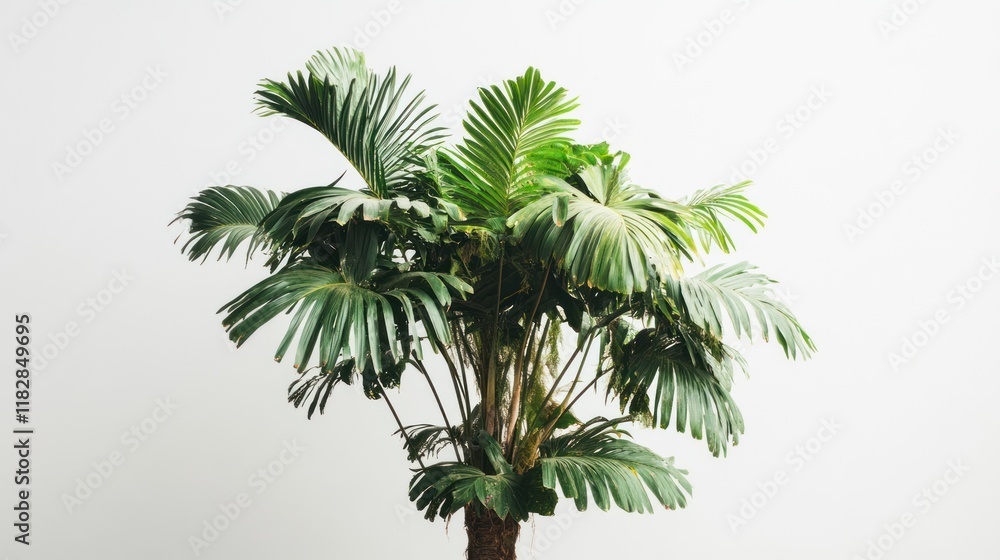 Obraz premium Lush green palm tree studio shot, white background, interior design