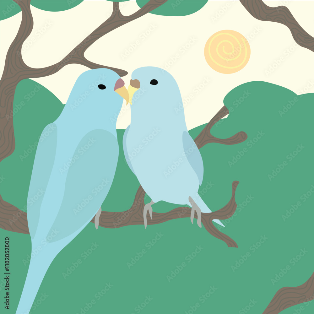 Fototapeta premium two blue parrots in love pattern