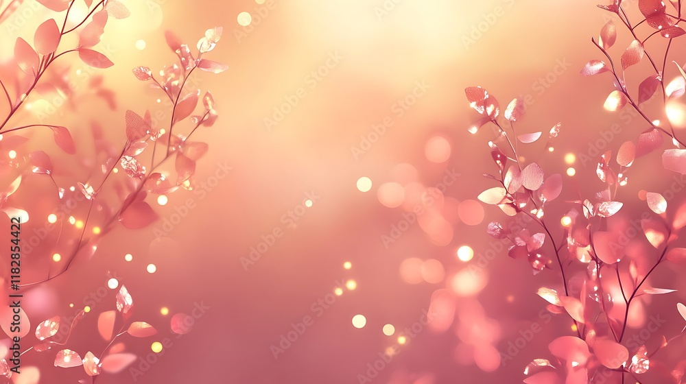 Fototapeta premium Glowing Pink Branches With Delicate Leaves and Soft Light