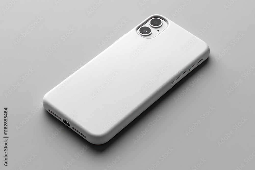 Minimalist white phone case mockup top view sleek design on white background Minimalist white phone case mockup top view sleek design on white background