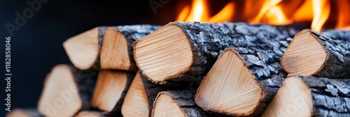 Burning logs with flames, creating warmth and a cozy atmosphere, ideal for a fireplace or campfire. Bunner photo