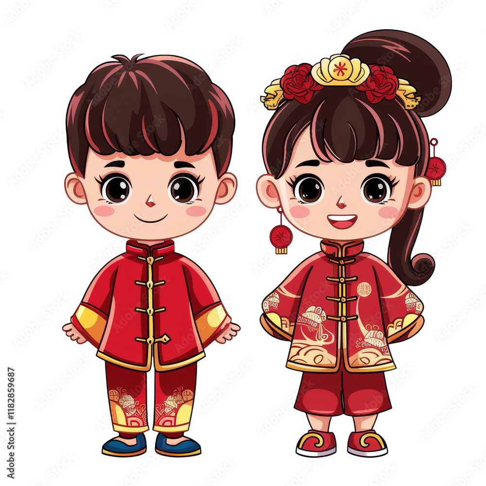 A young boy and girl dressed in traditional Chinese clothing. A young boy and girl dressed in traditional Chinese clothing.